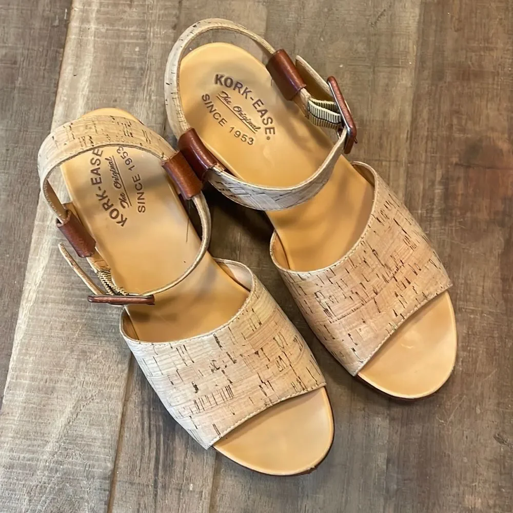 Kork-Ease Keirn Ankle Strap Platform Wedge Sandal - Natural Cork Size 9
